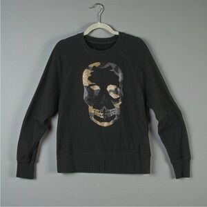 Zadig & Voltaire Women Sweatshirt Black Skull Cotton Sz S Pullover Sequins Y2K